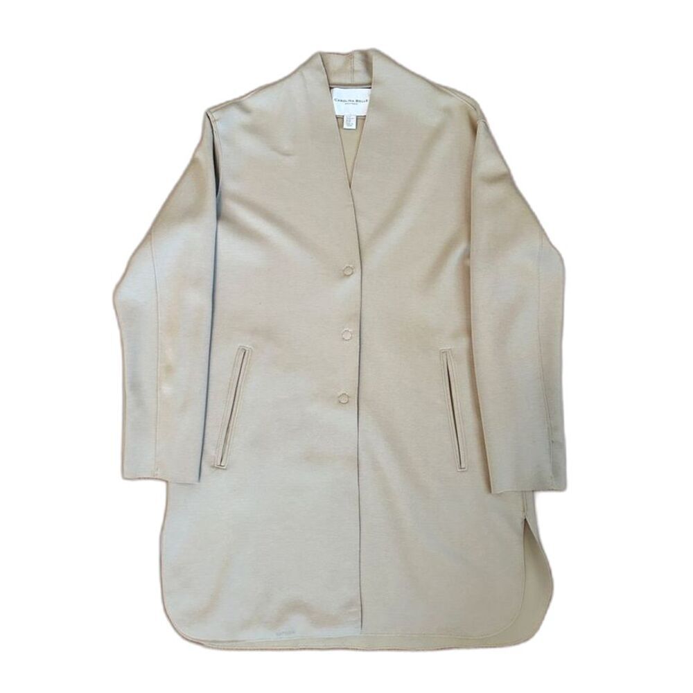 Carolina Belle Womens XS 0 2 Trench Coat V Neck Beige Tan Button Pocket